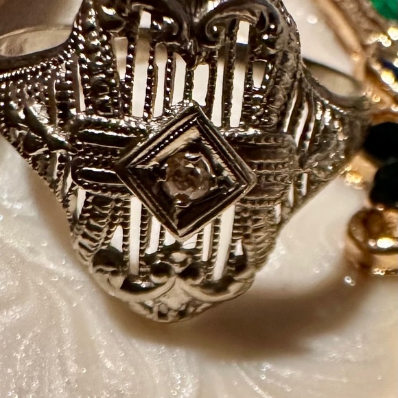 Authentic Art Deco 14k White Gold Art Deco Filigree Ring size 5.75 - Picture 9 of 10